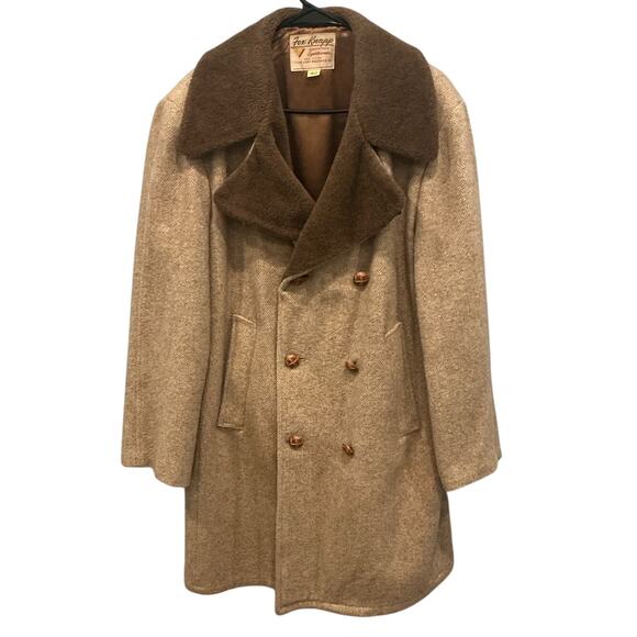 Vintage Fox Knapp Heavyweight Wool Coat Size 42 Faux Fur Trim 60s Classic Winter - Picture 1 of 11